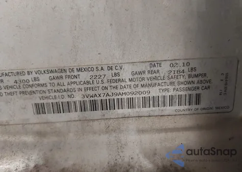 2010 Volkswagen Jetta Limited Edition from USA, damaged, VIN 3VWAX7AJ9AM092009